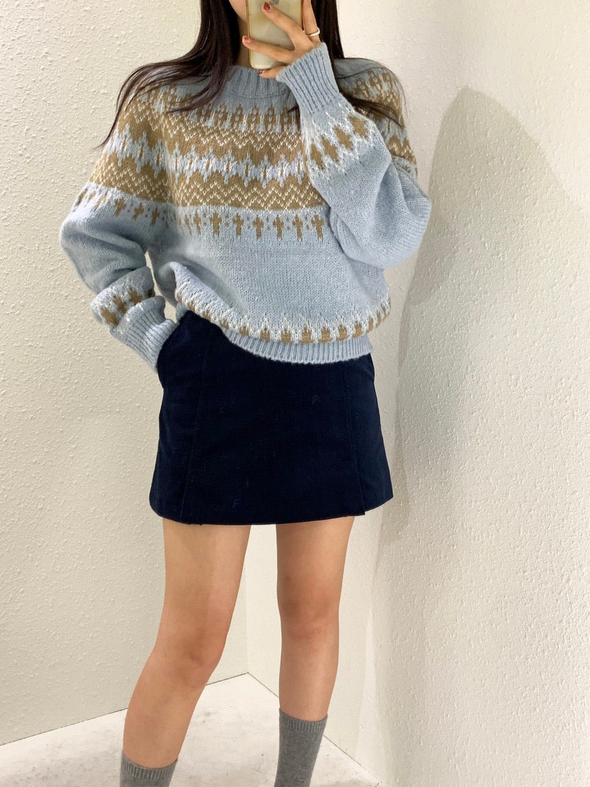 圓領費爾島毛衣