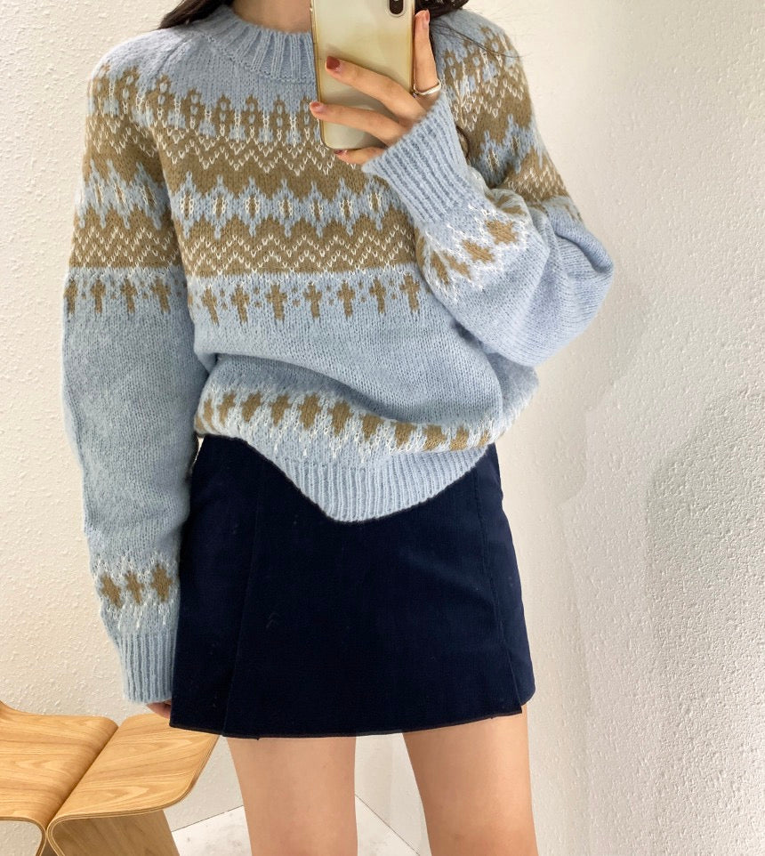 圓領費爾島毛衣
