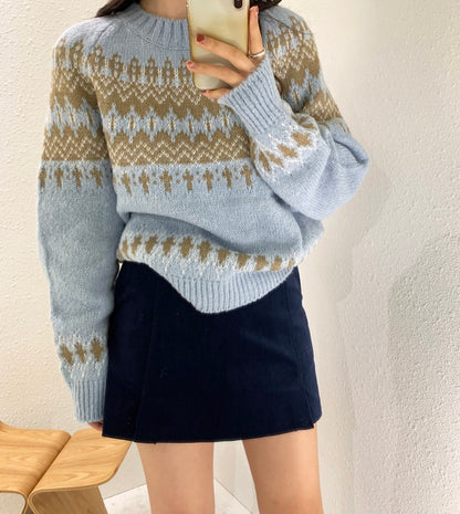 圓領費爾島毛衣