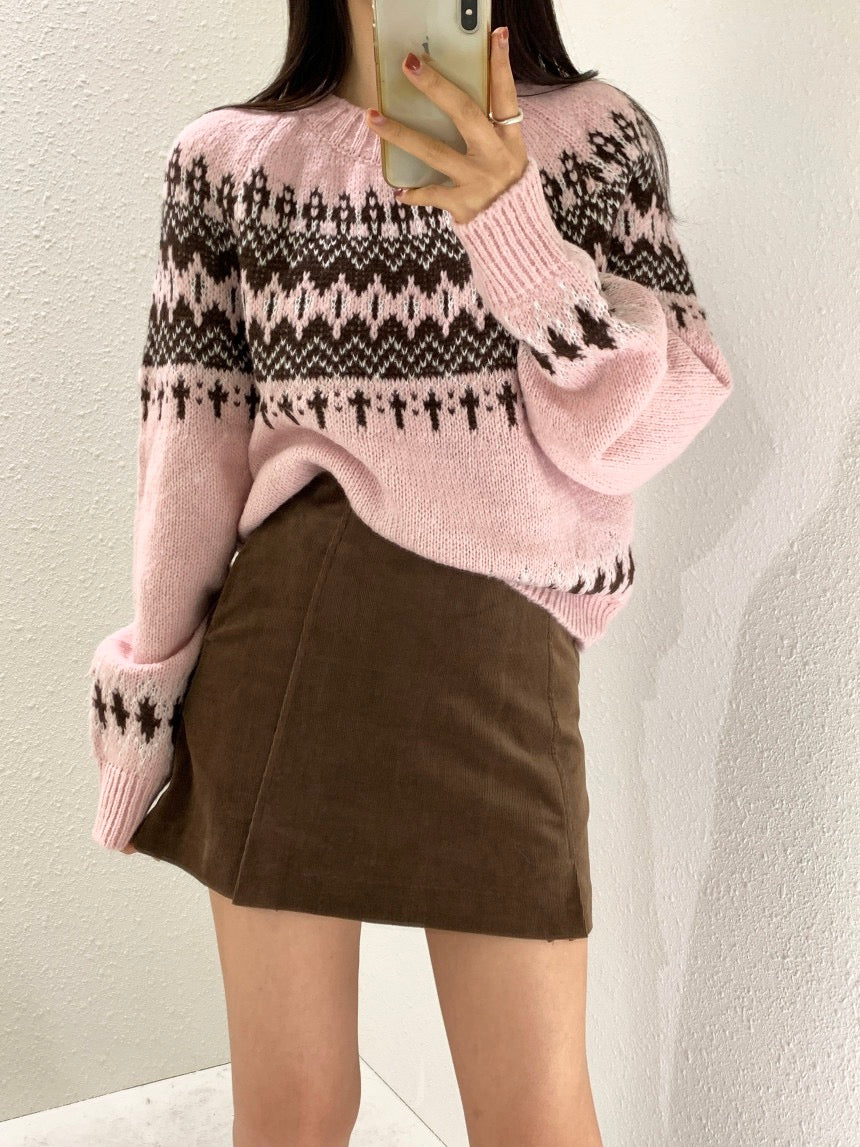 圓領費爾島毛衣