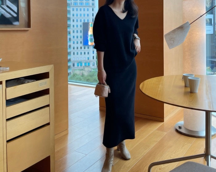 柔らかい長袖ニットセーター+ハイウエストタイトスカートセット