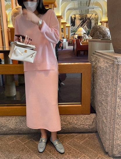 柔らかい長袖ニットセーター+ハイウエストタイトスカートセット