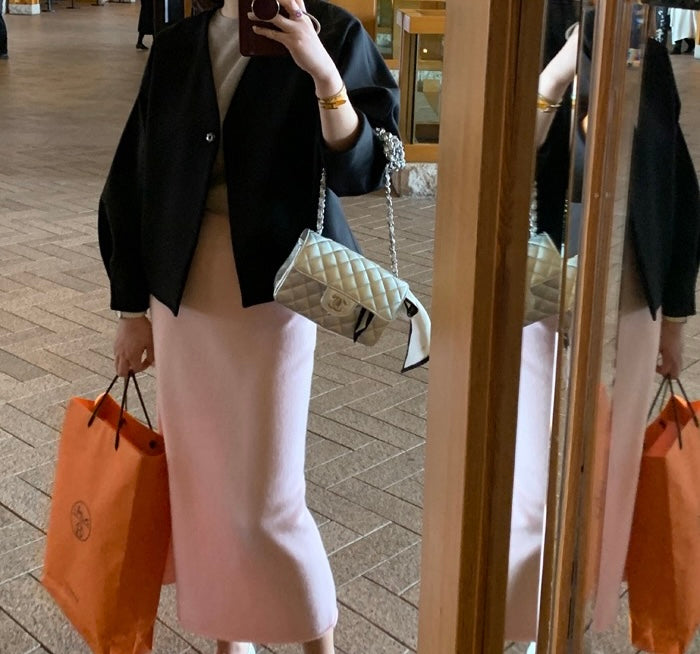 柔らかい長袖ニットセーター+ハイウエストタイトスカートセット