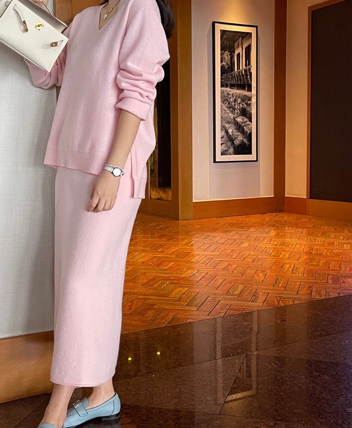 柔らかい長袖ニットセーター+ハイウエストタイトスカートセット