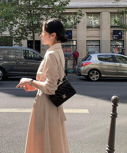 赫本風翻領系帶連身裙