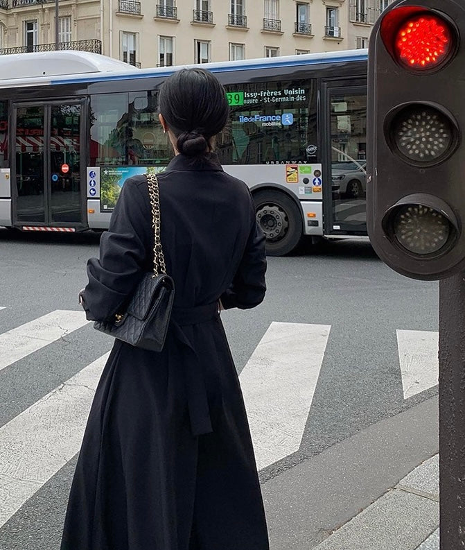 赫本風翻領系帶連身裙