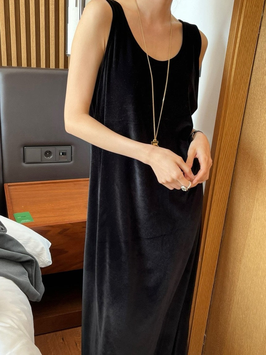 U領絲絨連身裙