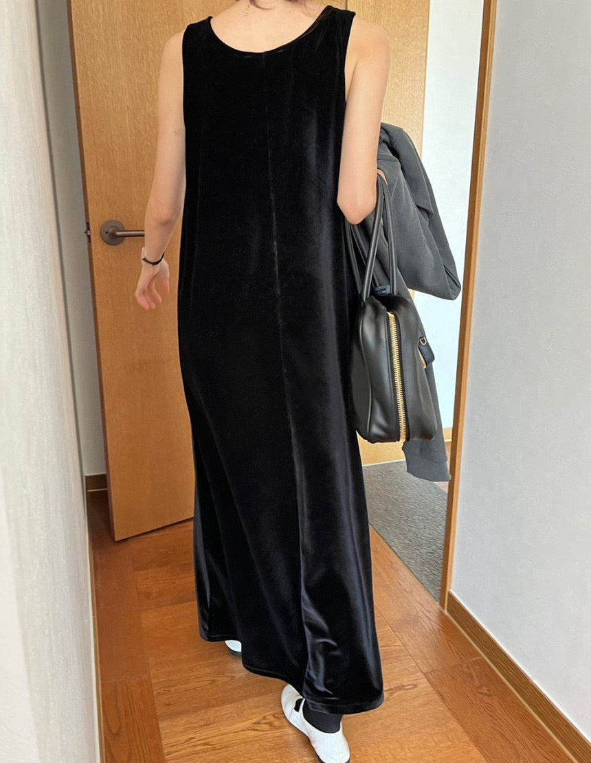 U領絲絨連身裙
