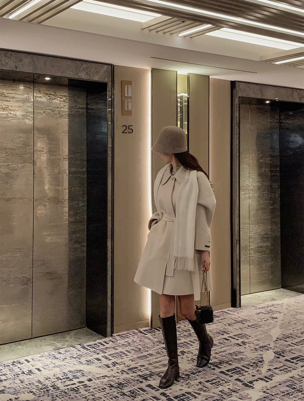 翻領系帶收腰毛呢大衣