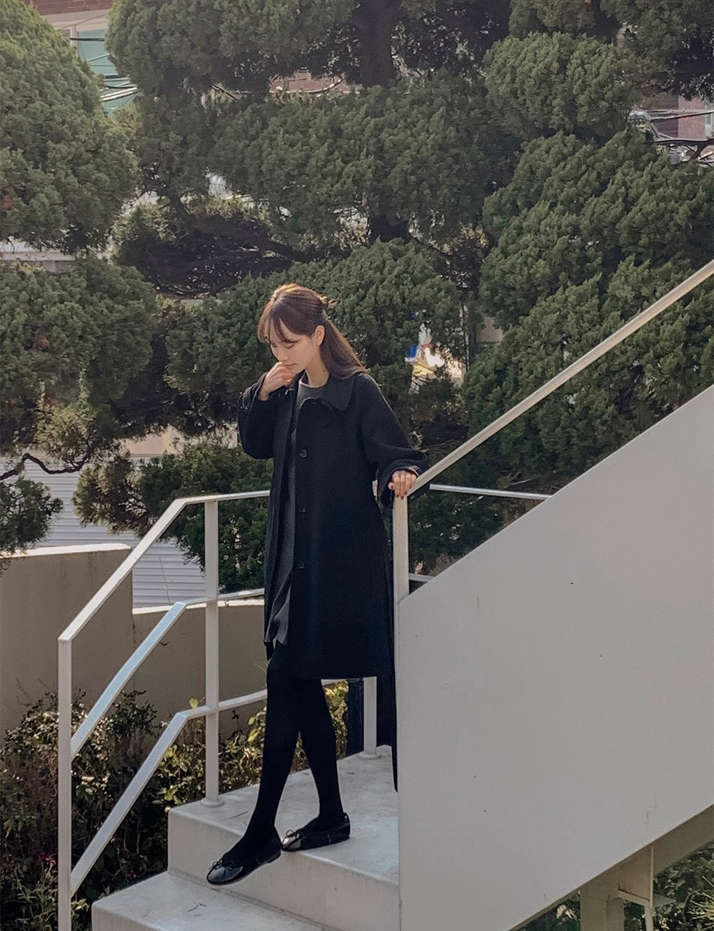 翻領系帶收腰毛呢大衣