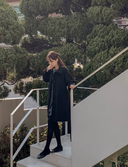 翻領系帶收腰毛呢大衣