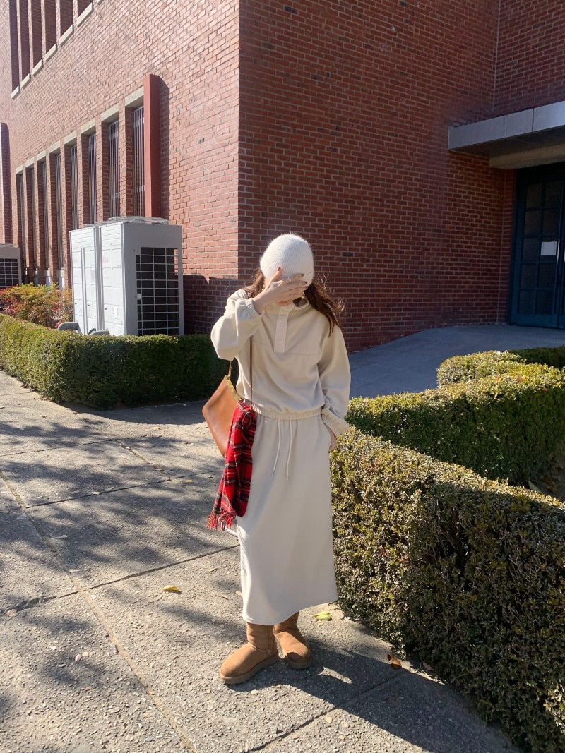 Double-sided Fleece Relaxed Top + Slimming Skirt Set