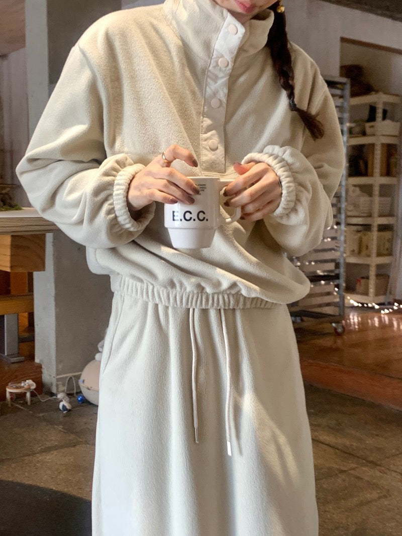 Double-sided Fleece Relaxed Top + Slimming Skirt Set