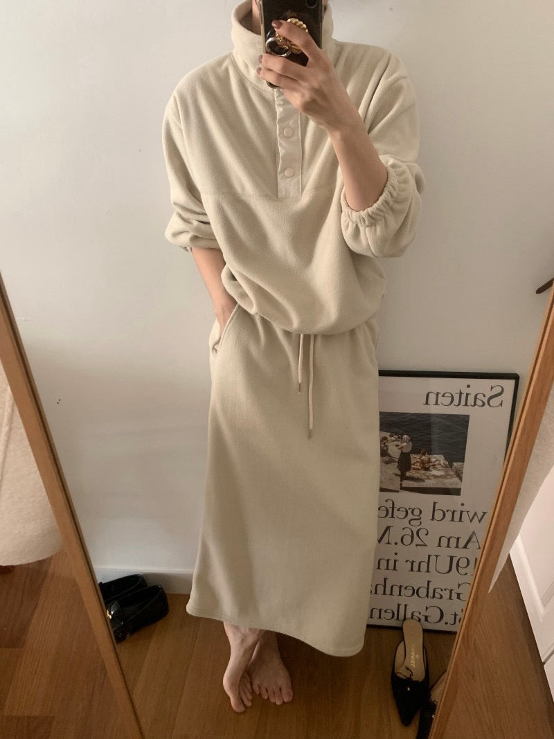 Double-sided Fleece Relaxed Top + Slimming Skirt Set