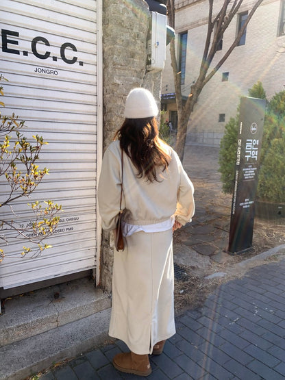 Double-sided Fleece Relaxed Top + Slimming Skirt Set