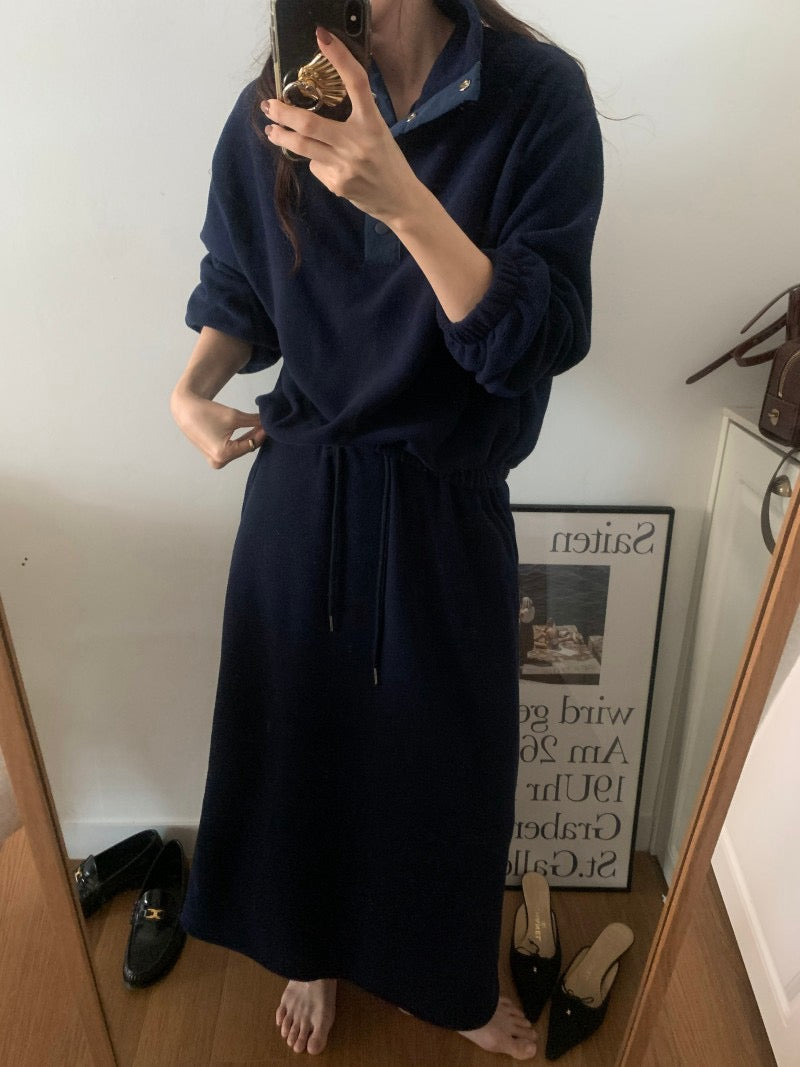 Double-sided Fleece Relaxed Top + Slimming Skirt Set