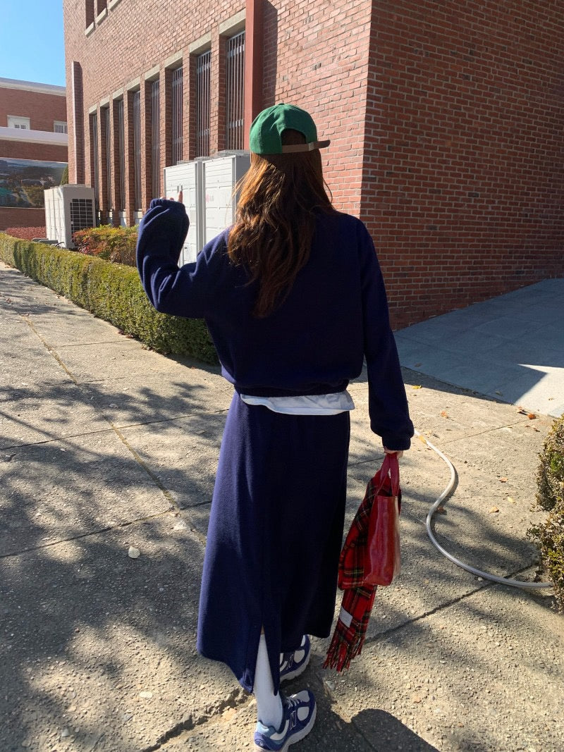 Double-sided Fleece Relaxed Top + Slimming Skirt Set