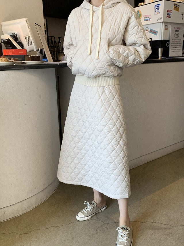 Diamond Quilted Hoodie + High-Waisted Skirt Set