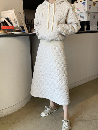 Diamond Quilted Hoodie + High-Waisted Skirt Set