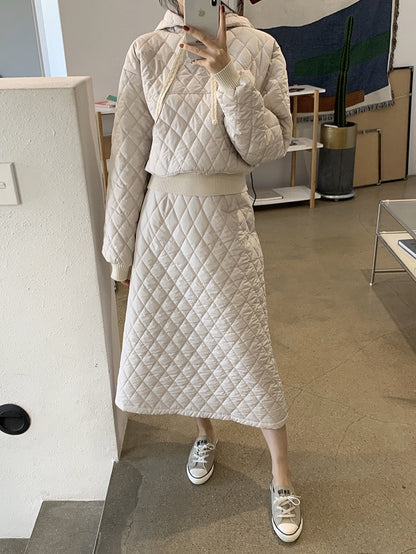 Diamond Quilted Hoodie + High-Waisted Skirt Set