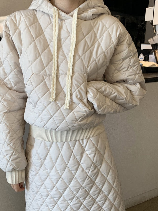 Diamond Quilted Hoodie + High-Waisted Skirt Set