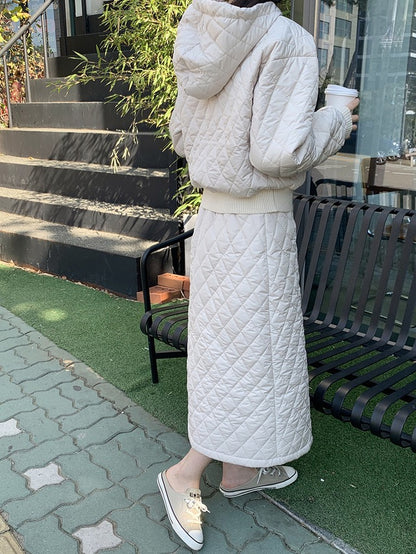 Diamond Quilted Hoodie + High-Waisted Skirt Set