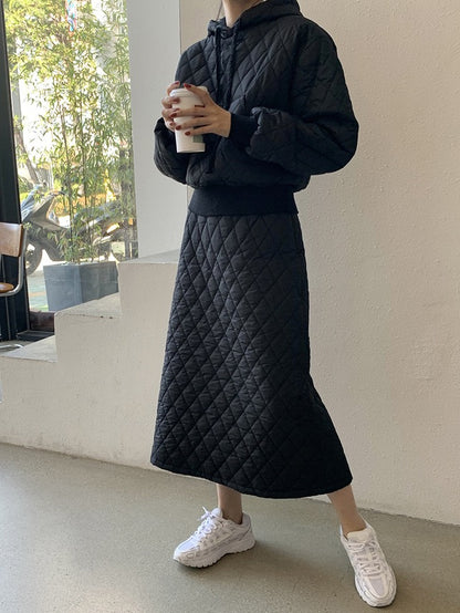 Diamond Quilted Hoodie + High-Waisted Skirt Set
