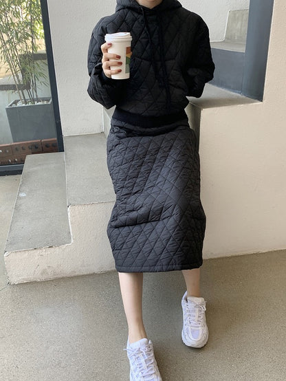 Diamond Quilted Hoodie + High-Waisted Skirt Set