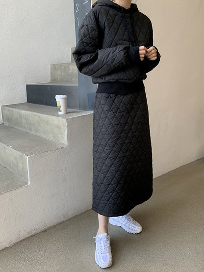 Diamond Quilted Hoodie + High-Waisted Skirt Set