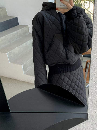 Diamond Quilted Hoodie + High-Waisted Skirt Set