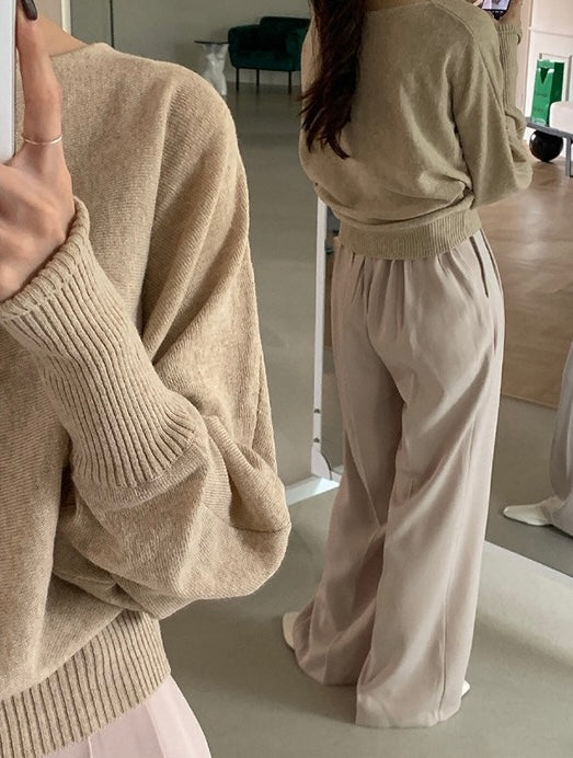 一字領燈籠袖針織top