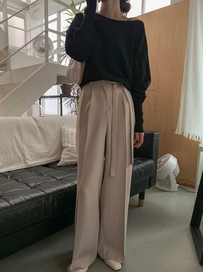 一字領燈籠袖針織top