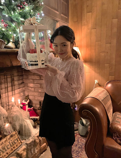 蕾絲花邊泡泡袖恤衫