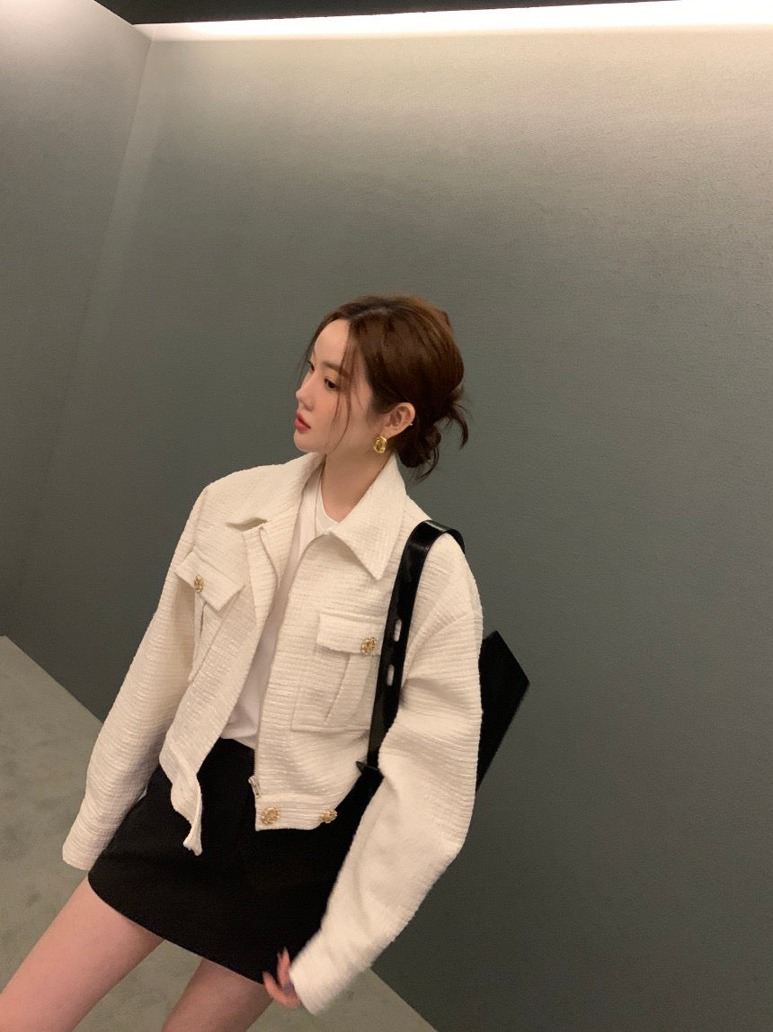 翻領拉鏈短款小香風外套