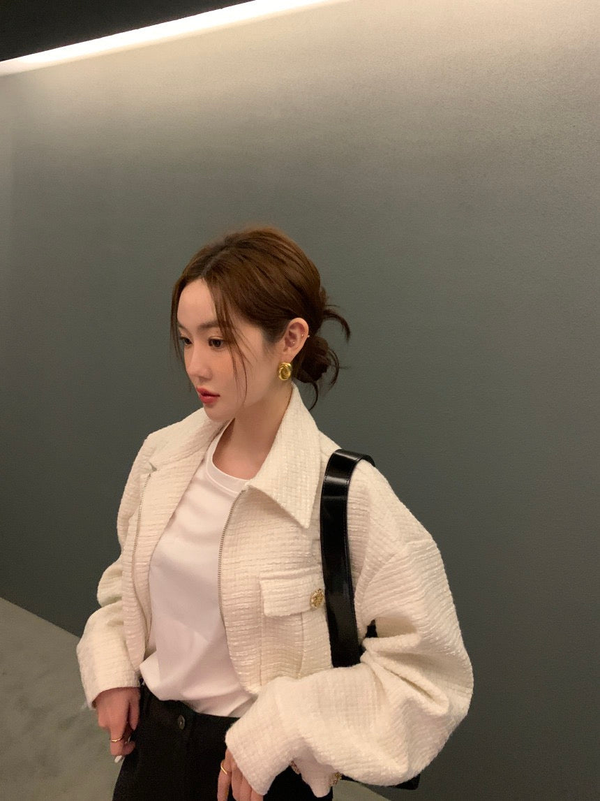 翻領拉鏈短款小香風外套