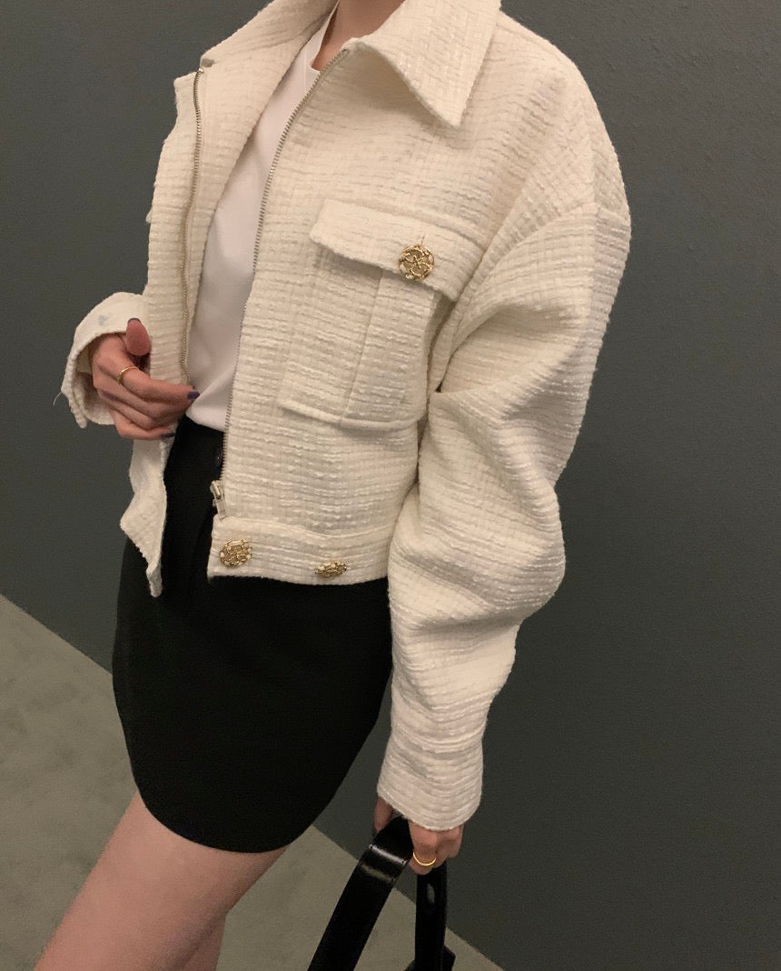 翻領拉鏈短款小香風外套