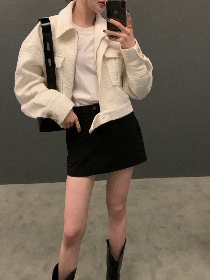 翻領拉鏈短款小香風外套