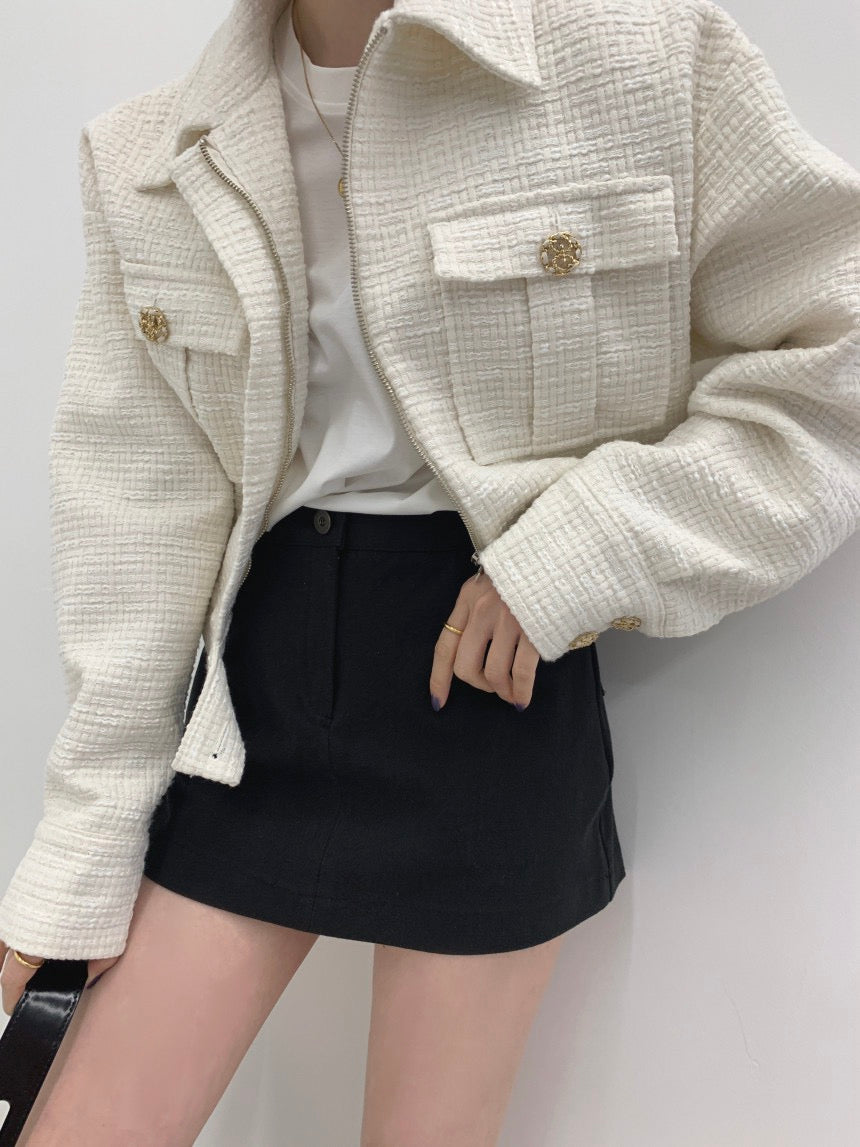 翻領拉鏈短款小香風外套