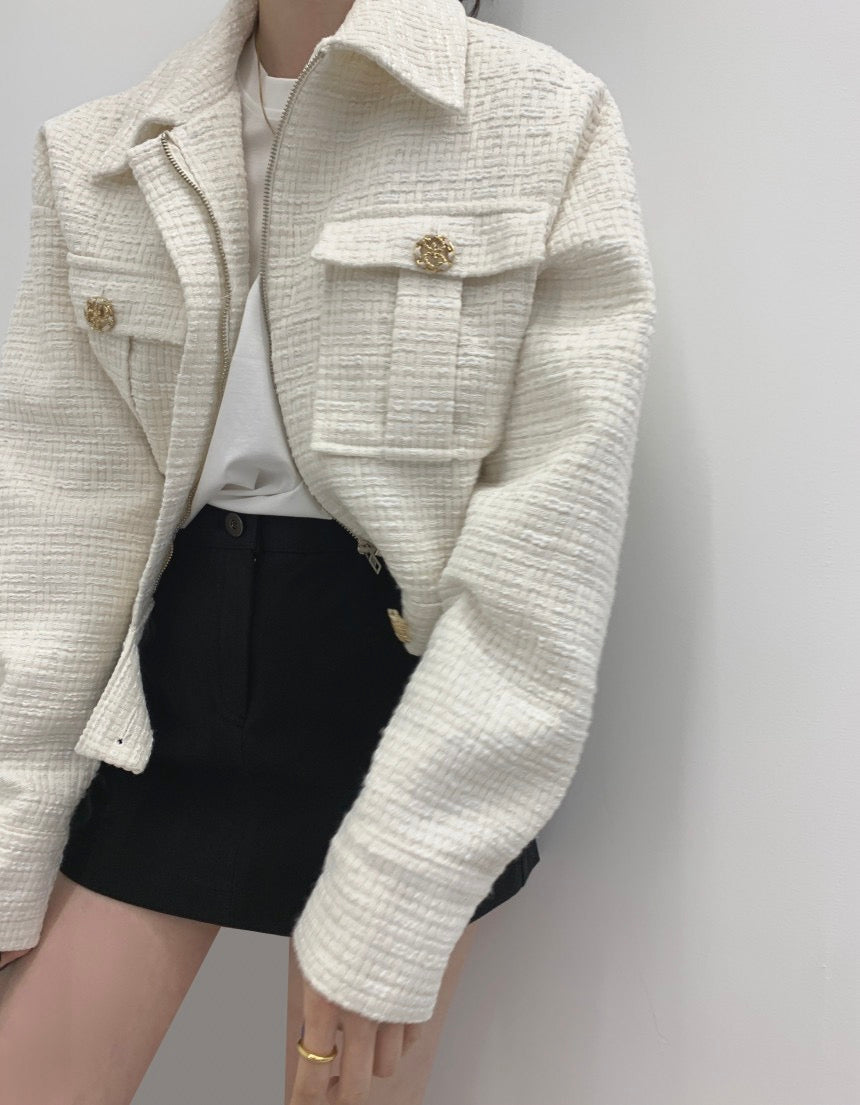 翻領拉鏈短款小香風外套