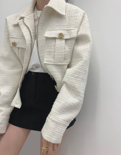 翻領拉鏈短款小香風外套