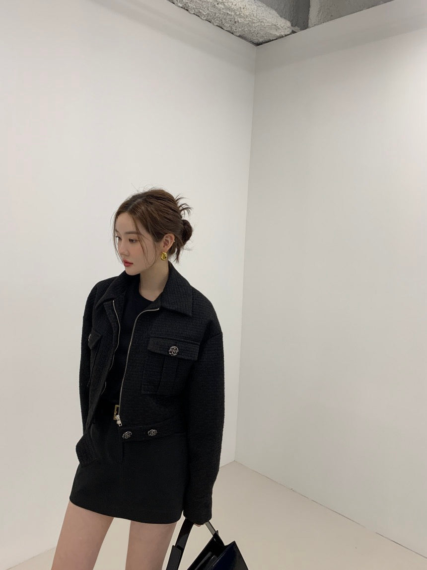 翻領拉鏈短款小香風外套