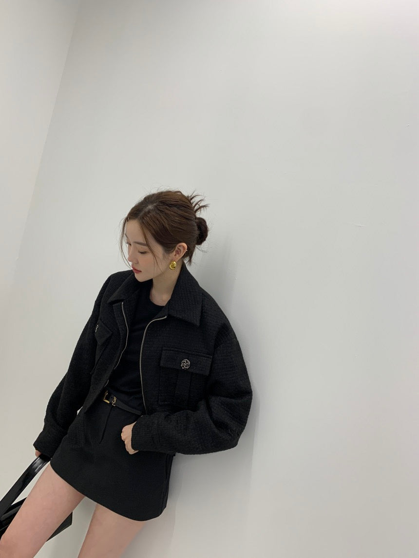 翻領拉鏈短款小香風外套