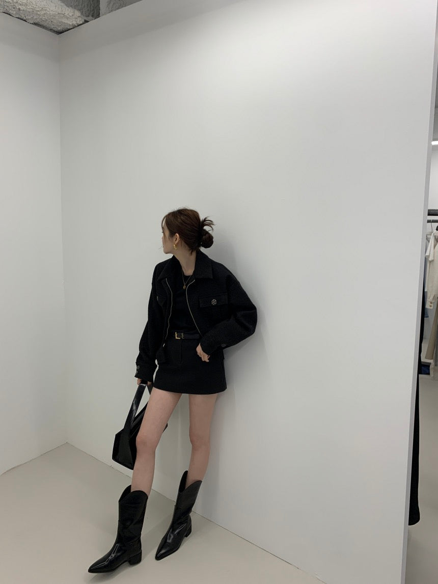 翻領拉鏈短款小香風外套