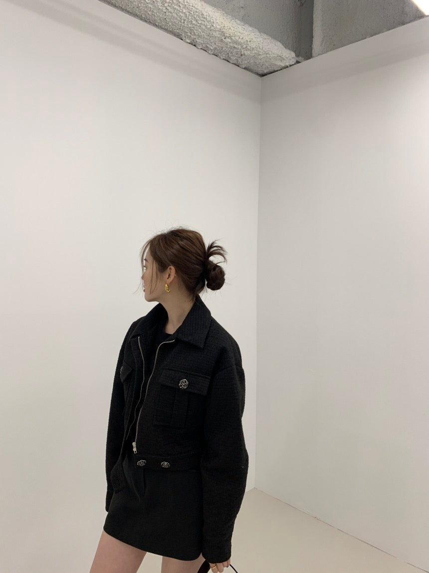 翻領拉鏈短款小香風外套