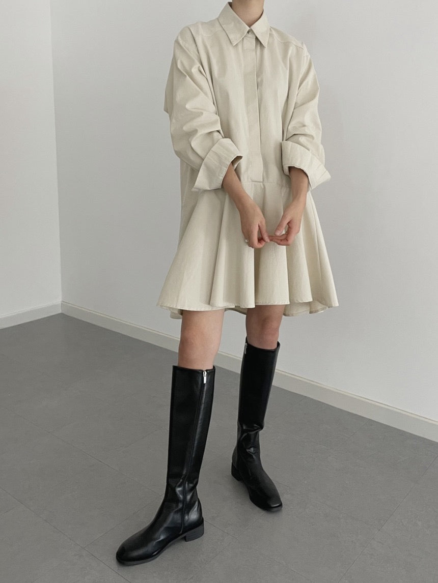 翻領荷葉邊恤衫裙