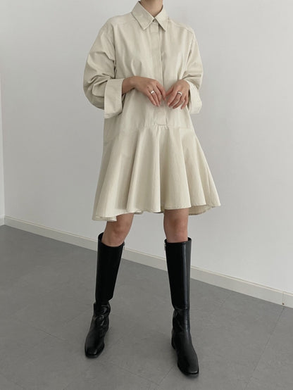 翻領荷葉邊恤衫裙