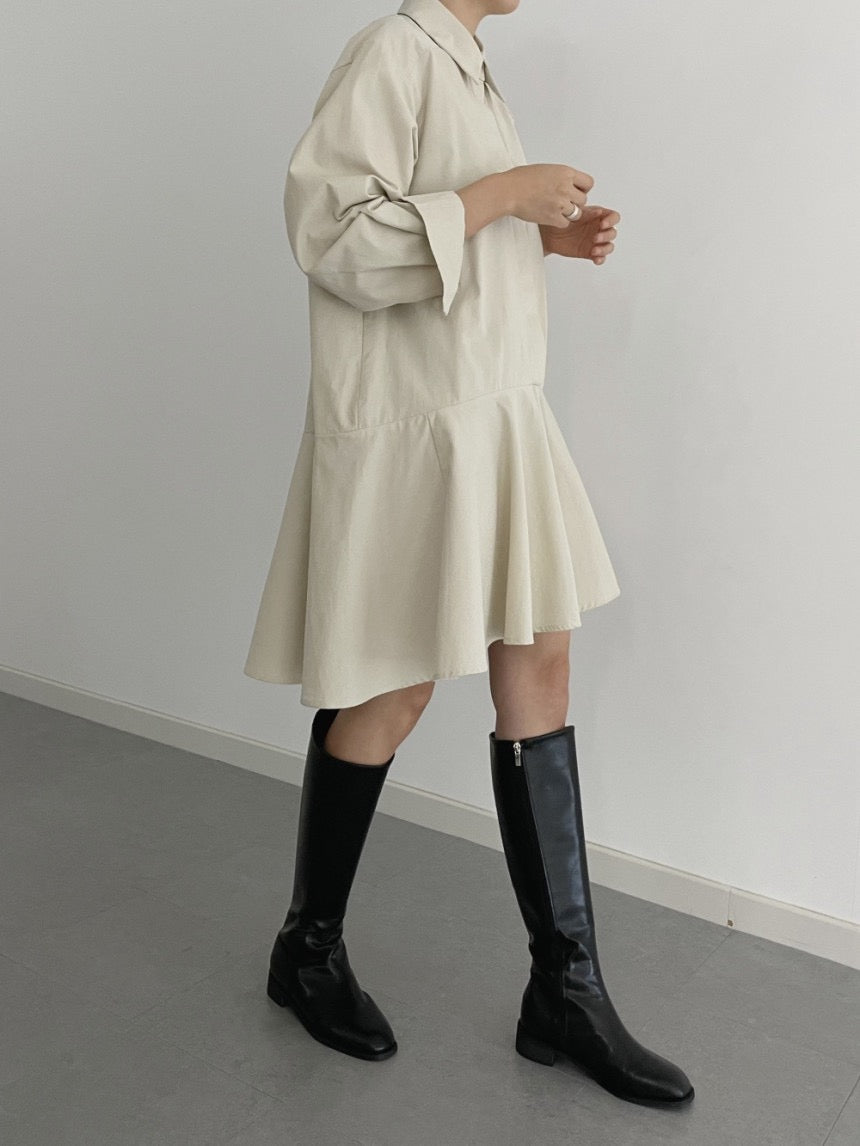 翻領荷葉邊恤衫裙