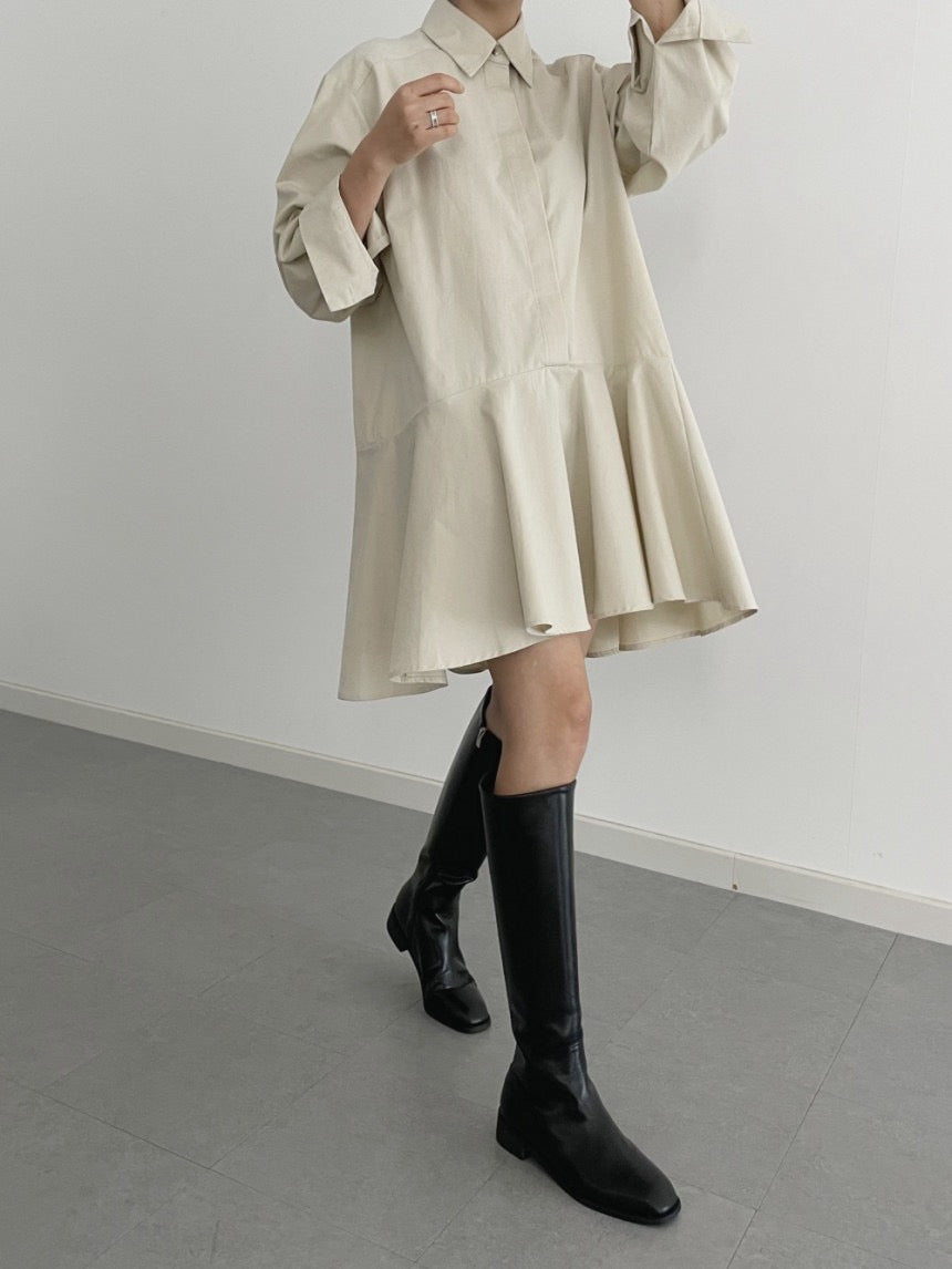 翻領荷葉邊恤衫裙