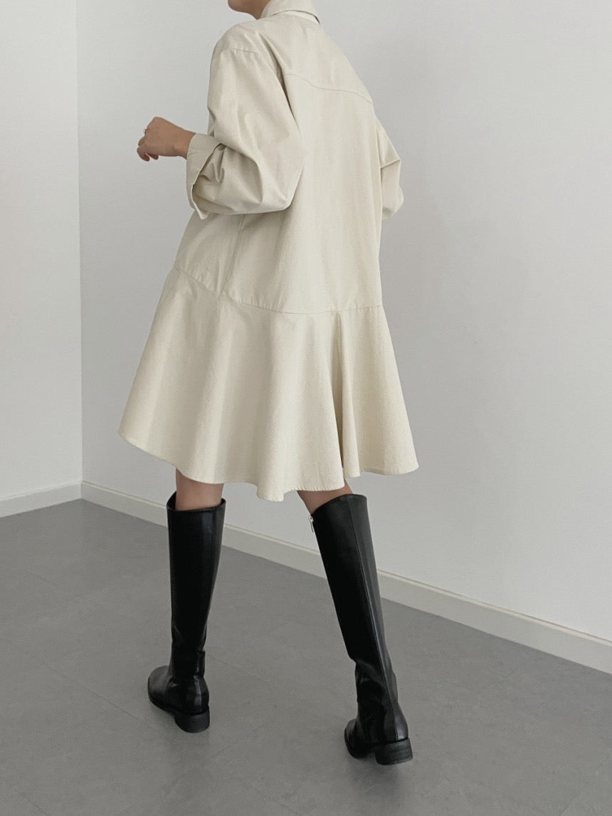 翻領荷葉邊恤衫裙