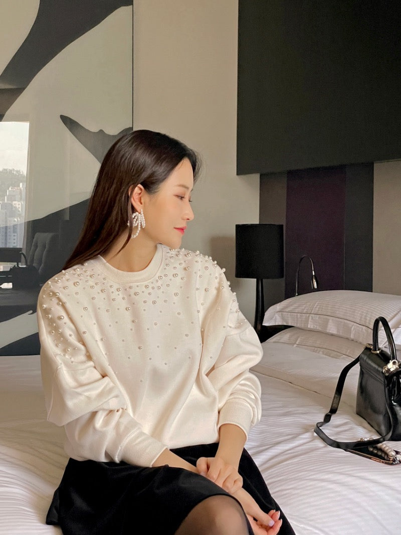 圓領釘珠長袖衛衣